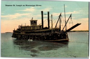 Steamer St. Joseph on Mississippi River Vintage Postcard D70