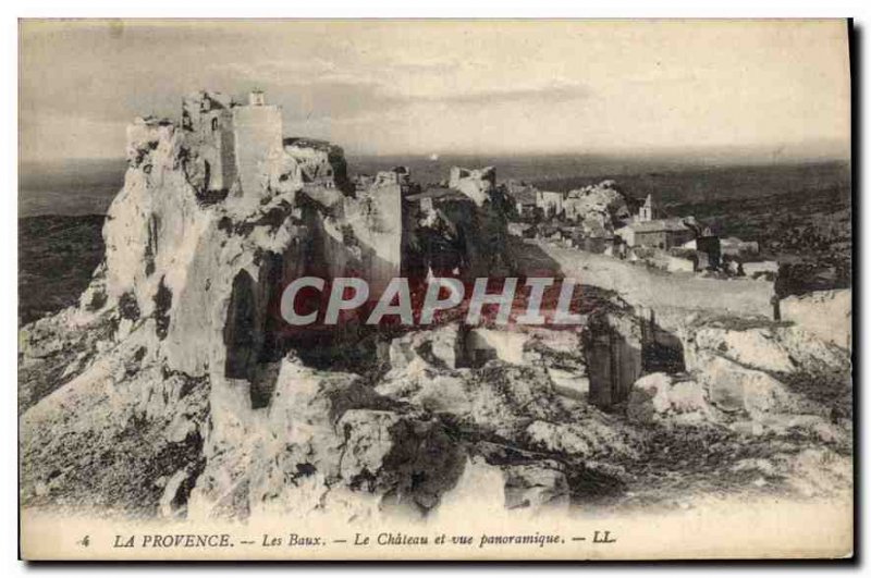 Old Postcard The Provence Les Baux Chateau and panoramic view