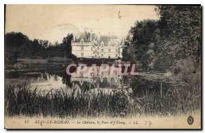 Old Postcard Azay le Rideau Chateau Park and Pond