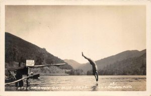 RPPC AT LE TRIANON ON BLUE LAKES CALIFORNIA SURF BOARD REAL PHOTO POSTCARD 1929