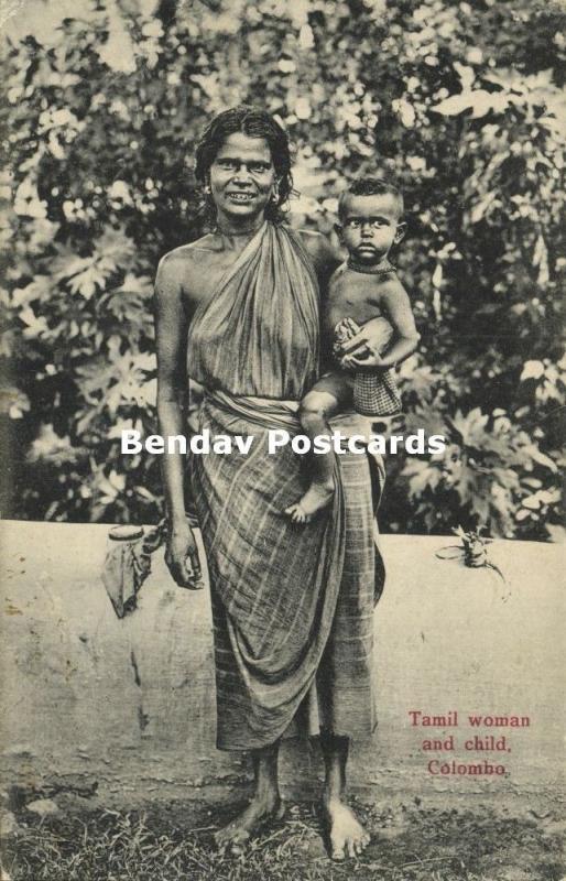 ceylon, Native Tamil Woman and Child (1910s) Stamp