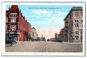 c1940's Second Street Looking East Business District Henderson Kentucky Postcard