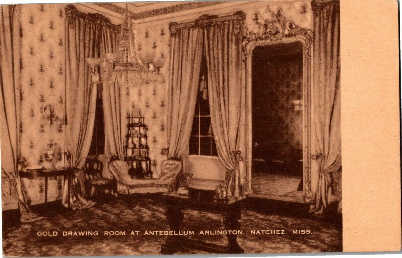 Gold Drawing Room at Antebellum Arlington, Natchez MS Vintage Postcard D03