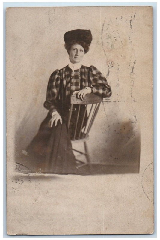1906 Portrait Woman Dad's First Girlfriend Hat Boston MA RPPC Photo Postcard