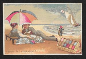 VICTORIAN TRADE CARD Coats' Thread Best Shade Beach Couple