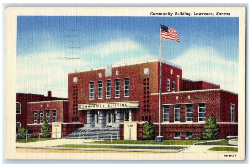 1959 Community Building Exterior Street Road Lawrence Kansas KS Vintage Postcard