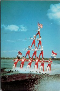 Cypress Gardens FL Water Ski Human Pyramid Acrobatic Flags Unused Postcard G84