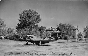 Ellendale ND  College Campus Airplane Landed RPPC Postcard