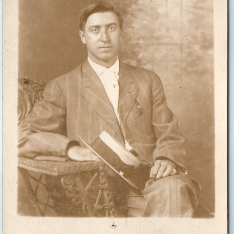 c1900s Chicago, IL Gentleman Man RPPC Portrait Hat Real Photo Fain Corning A258