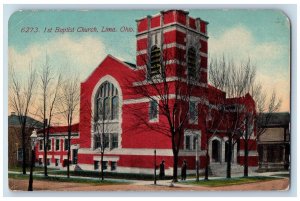 Lima Ohio OH Postcard Baptist Church Exterior View Building 1913 Vintage Antique