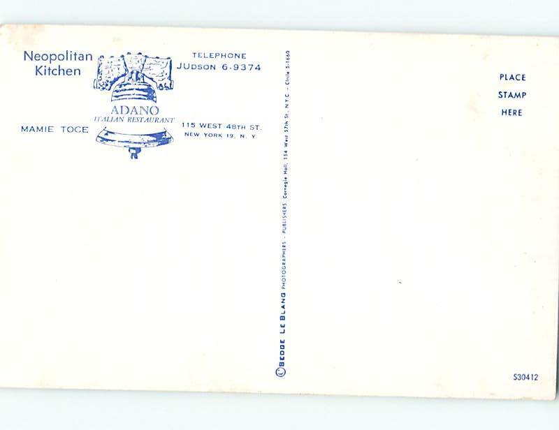 Unused Pre-1980 ADANO ITALIAN RESTAURANT New York City NY hs4195@