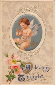 J82/ Valentine's Day Love c1910 Postcard John Winsch Cupid Flowers 235