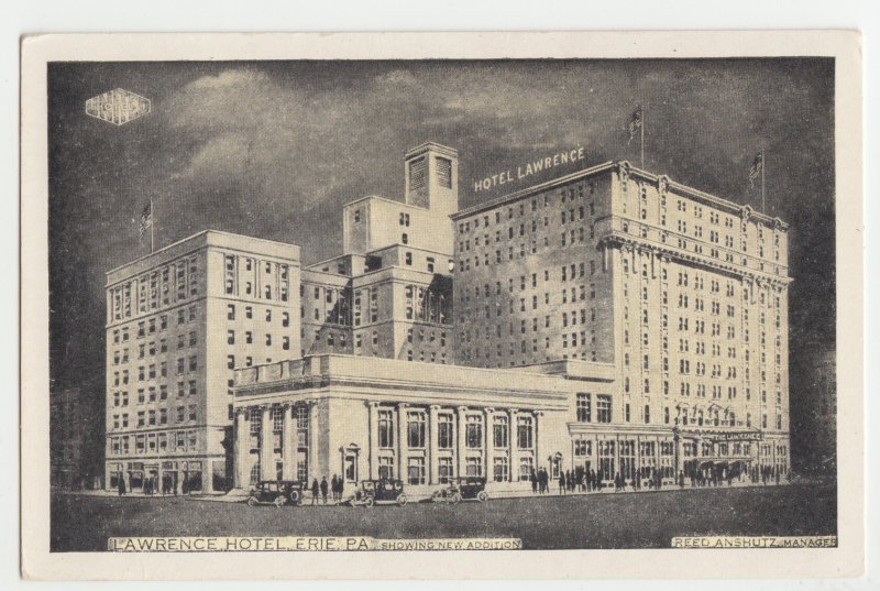 P2575 vintage postcard hotel lawrence erie penn old cars people ctc