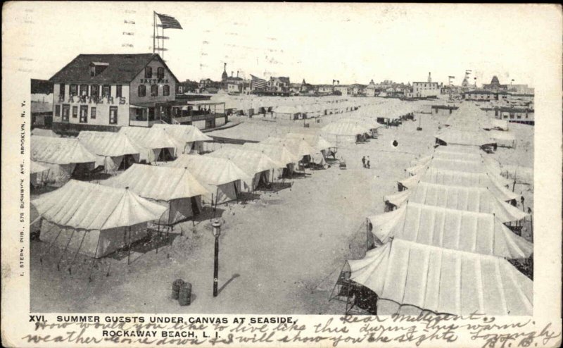 Rockaway Beach Long Island New York NY Seaside Tents c1910 Vintage Postcard