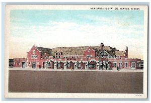 Newton Kansas Postcard New Santa Fe Station Exterior View c1930 Vintage Antique