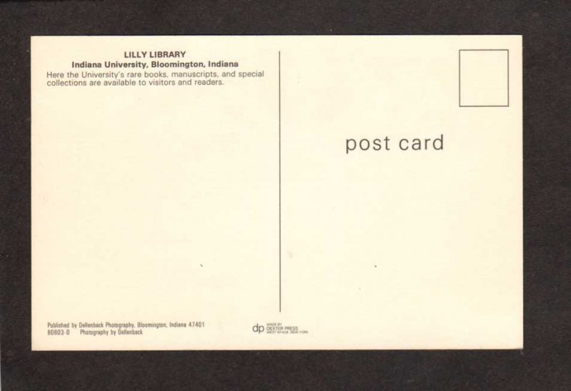 IN Lilly Library Indiana University Bloomington Indiana Postcard