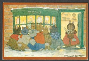 Ca 1960 PPC* LONDON THE TOY SHOP BUNNIES LOOKING AT TOYS DECORATIONS ETC MINT