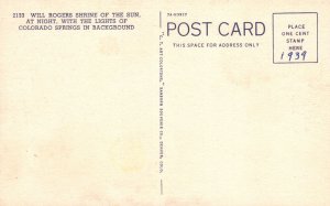 Vintage Postcard Will Rogers Shrine Of Sun At Night Colorado Springs Colorado CO