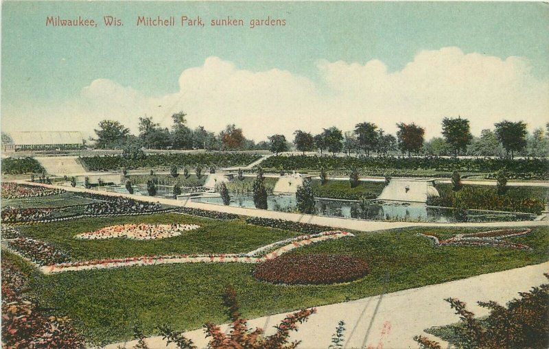 Postcard Wisconsin Milwaukee Mitchell Park sunken Gardens Leighton 23-6322