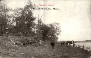 Jefferson ME Maine Pastural Cows Waterfront c1900-20s Vintage Postcard
