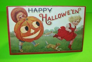 Vintage Halloween Postcard Puppy Dog Kids 1908 Original Embossed Alleghney PA