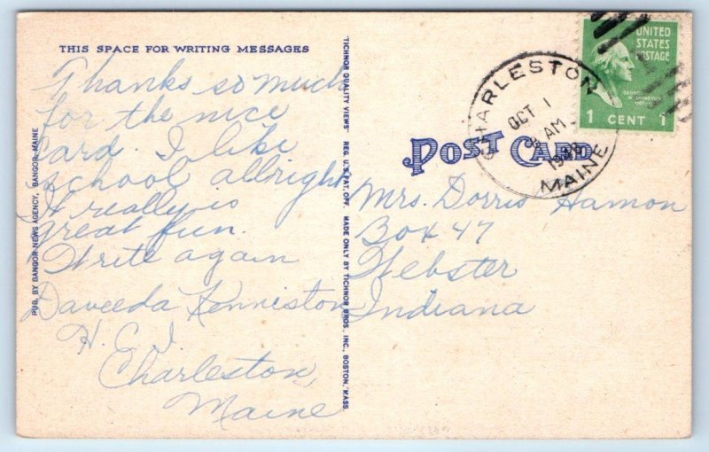 BANGOR, ME ~ Large Letter Linen 1948 Penobscot County Tichnor Postcard