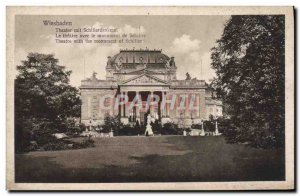 Old Postcard Wiesbaden Theater Mit Schillerdenkmal