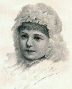 1870s-80s #2 Engraved Image Of Adorable Child With Bonnet Fab! *A