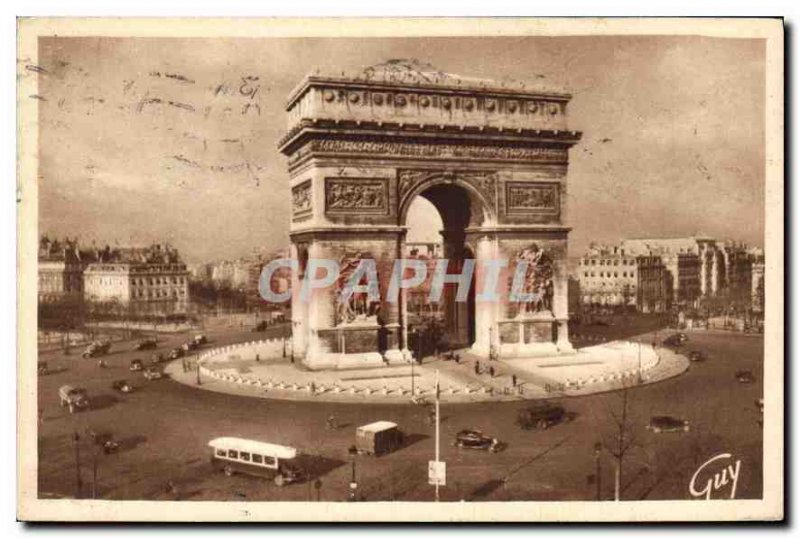 Old Postcard Paris Arc de Triomphe and Place