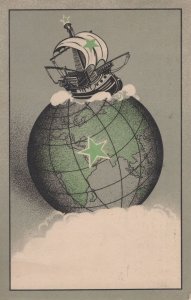 Esperanto Zamenhof Language Ship on Globe 1940's Bulgarian Postcard