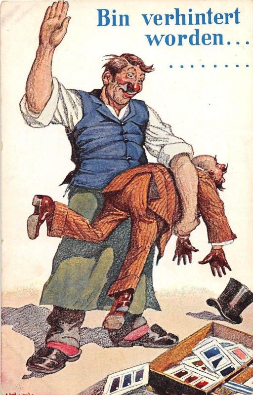 B93/ Germany Foreign Postcard c1910 Bin Verhintert Worden Spanking Comic 43