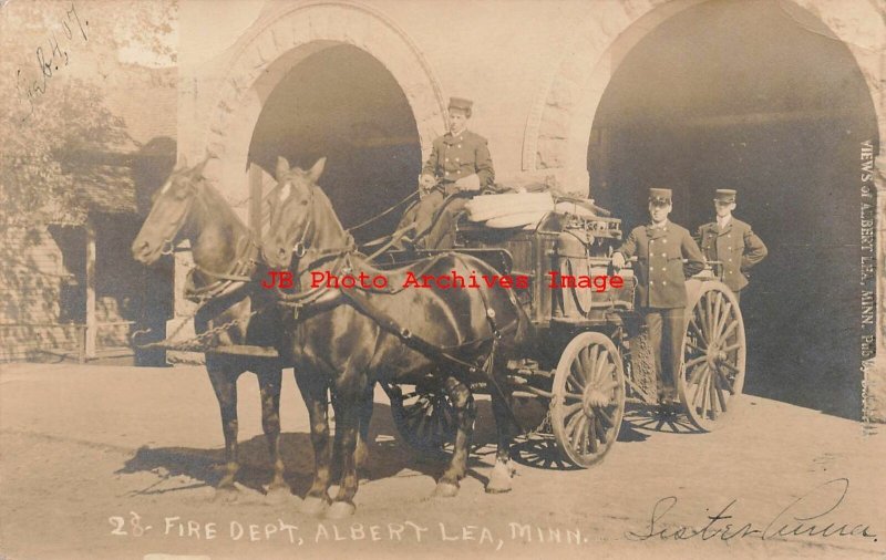 MN, Albert Lea, Minnesota, RPPC, Fire Department Horse Drawn Wagon