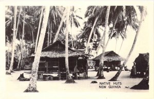 WW2 Era, Real Photo RPPC Native Huts, New Guinea, Pacific,  Old Postcard