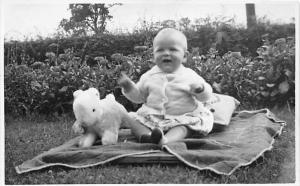 Little baby on blanket Gerey Woodlock July 1940 Child, People Photo Writing o...