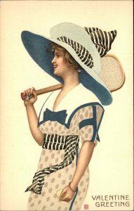 Art Nouveau Beautiful Woman Tennis Racket Ball TUCK 231 Postcard EXC COND