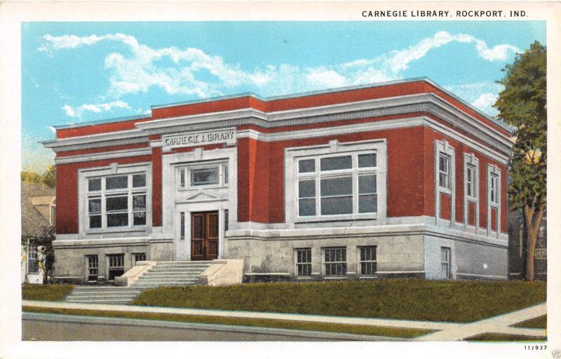 ROCKPORT INDIANA LOT OF 2 POSTCARDS 1920s HIGH SCHOOL + CARNEGIE LIBRARY