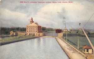 Sault Ste. Marie Michigan c1910 Postcard Ore Boats Locking Through Canal