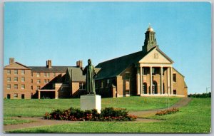 North Andover Massachusetts 1950s Postcard Merrimack College Chapel & Statue