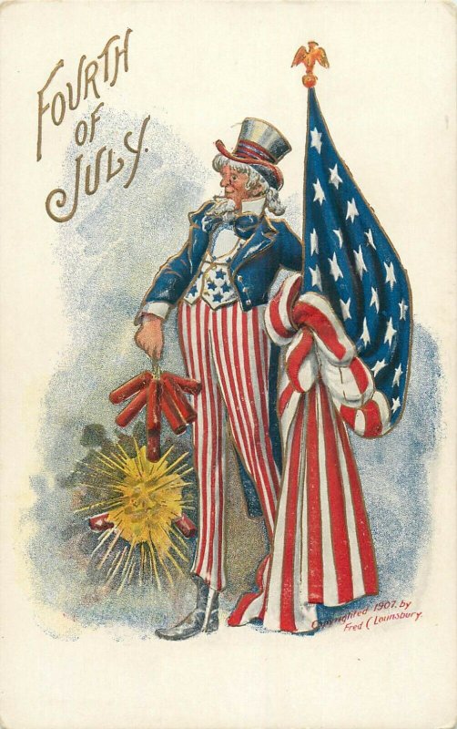 United States embossed Uncle Sam flag dinamite 4th of July by Fred Lounsbbury