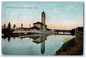 Spokane Washington Postcard Great Northern Depot Exterior c1908 Vintage Antique