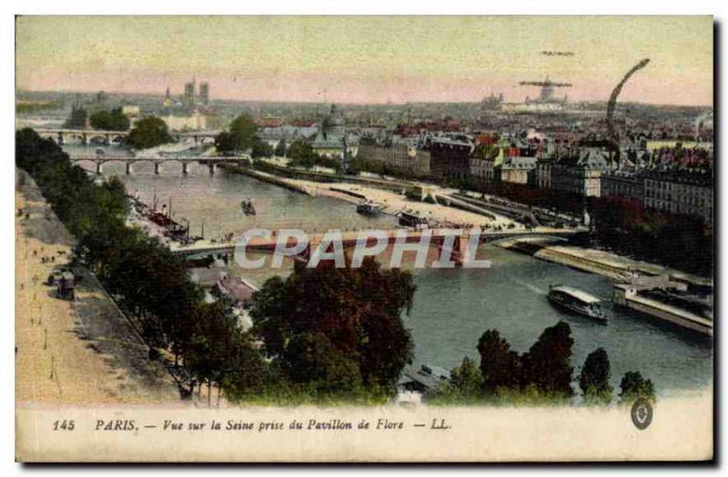 Old Postcard Paris Seine View took the Pavillon de Flore