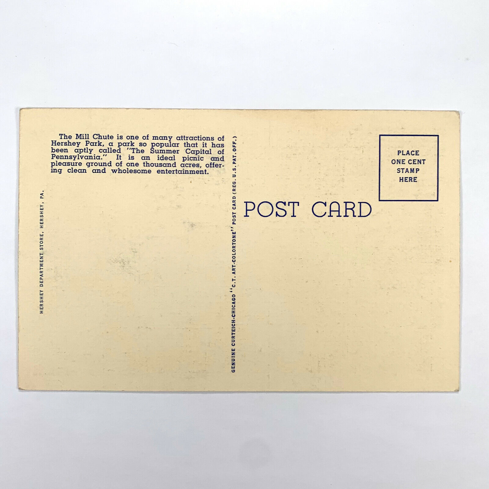 Postcard Pennsylvania Hershey PA PArk Mill Chute Ride 1940s Linen ...