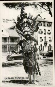 Durban South Africa Native Ricksha Boy Elaborate Costume Real Photo Postcard