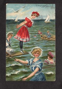 Bathers Women Girls Jumping Board Old Bathing Suits Hats 1907  UDB Postcard