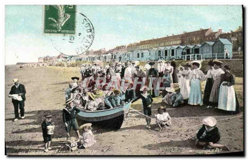 Old Postcard Luc Sur Mer Reunion on the beach Children