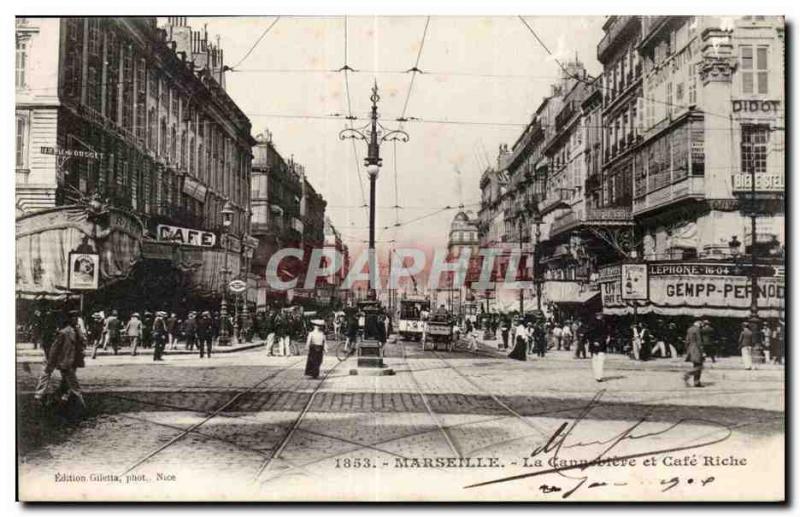 Marseille - The Cannebiere - Cafe Riche - Old Postcard