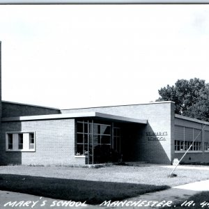 c1950s Manchester, IA RPPC St. Mary's Catholic School Real Photo Postcard A110