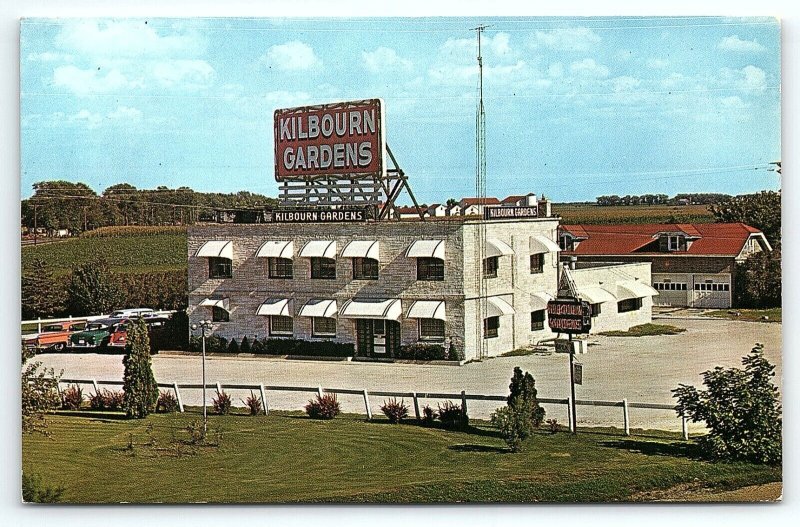 c1964 RACINE WISCONSIN KILBOURN GARDENS US-41 FINE FOOD COCKTAILS POSTCARD P3000