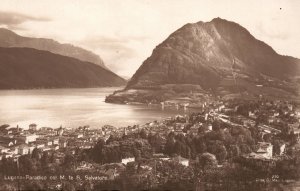 Vintage Postcard 1910's Lake Lugano Paradiso col Monte Suisse Salvatore Italy IT