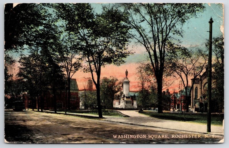 1910's Washington Square Rochester New York NY Trees Monument Posted Postcard